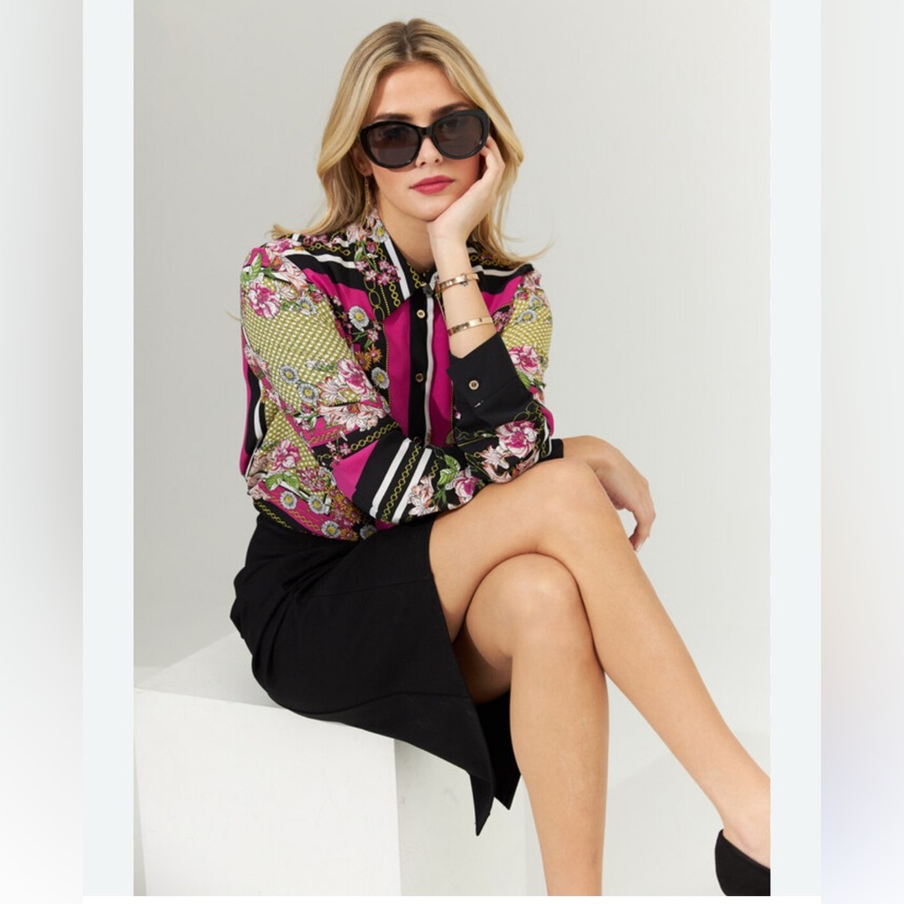 Joseph Ribkoff Floral and Striped Blouse | Size 10